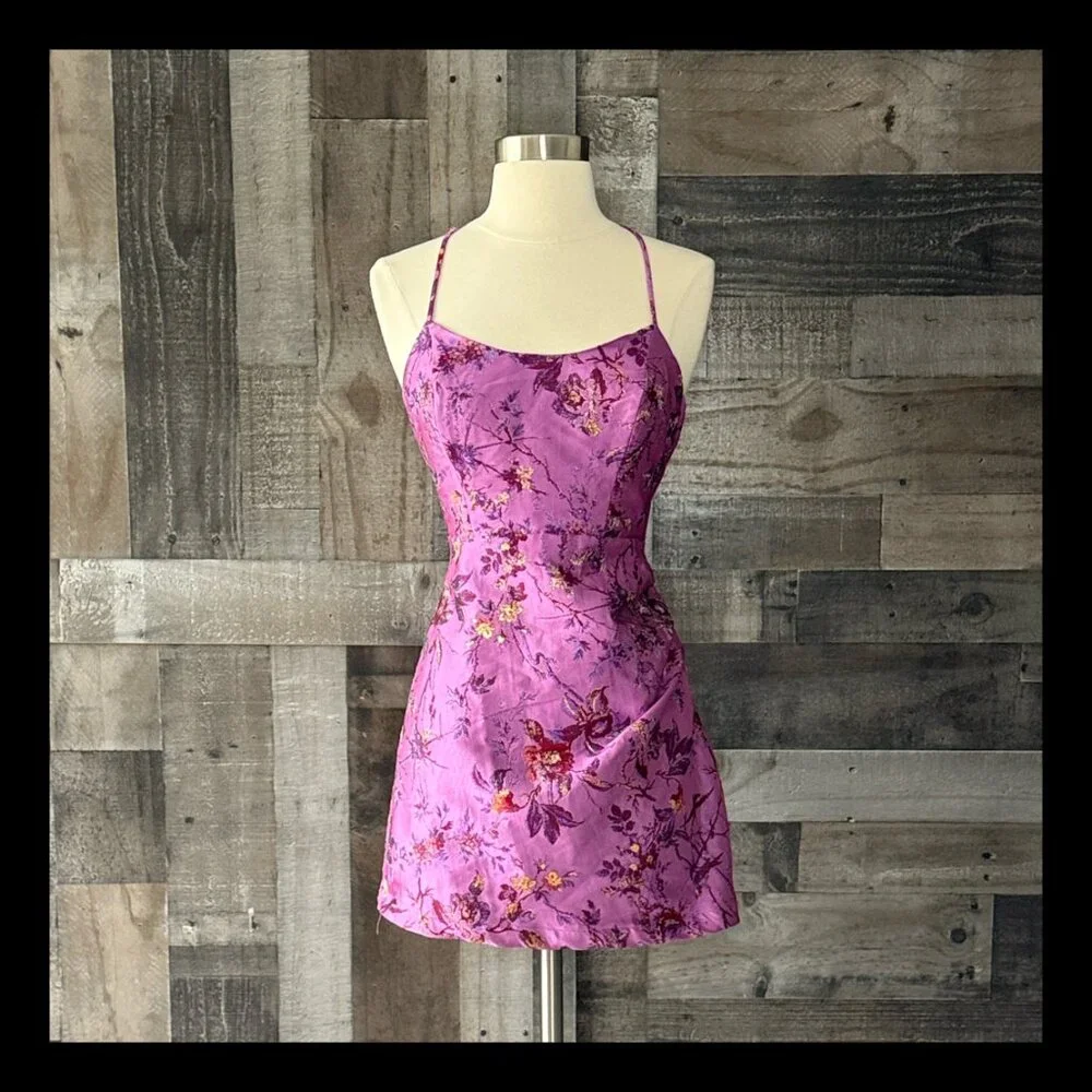 Urban Outfitters purple tapestry mini dress medium glam sparkly floral cocktail - Picture 1 of 10